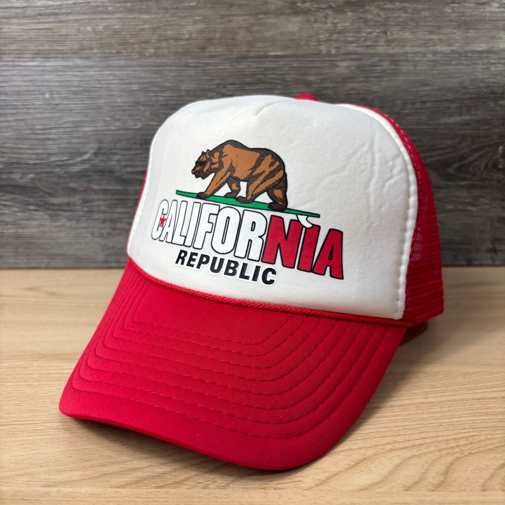 California Hat Cap Snap Back Red Trucker Republic Bear Flag Adjustable